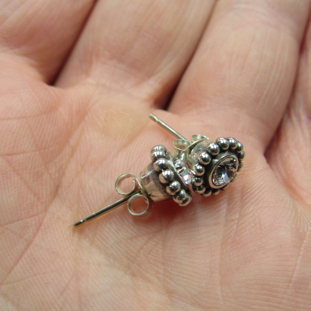 Sterling Clear Crystal Pattern Stud Earrings - image 4